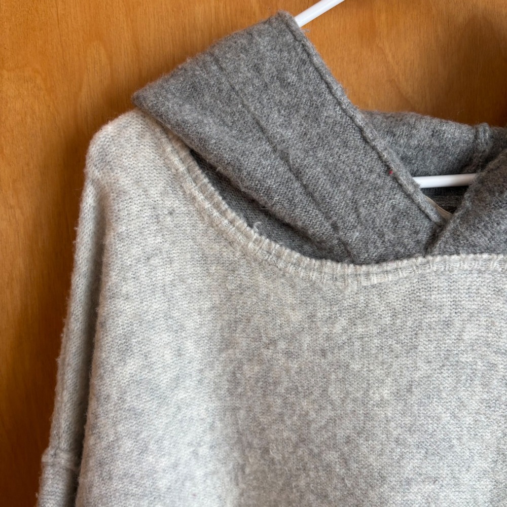 Free People Hoodie Women Large Grey Tan Colorblock Wool Blend Knit Sweater - Picture 3 of 13